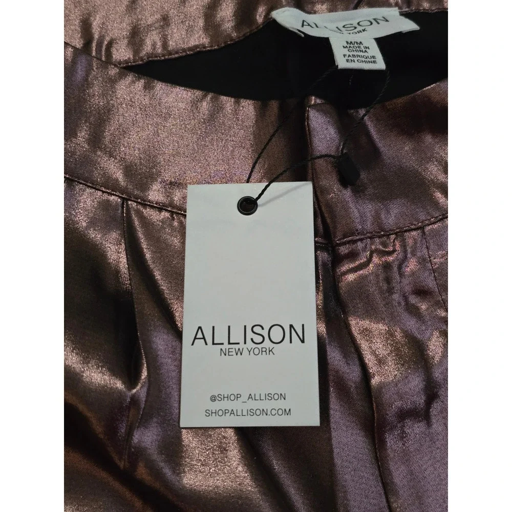 Allison New York Joan Lame Pants Rose Gold Metallic Wide Leg Trousers Medium